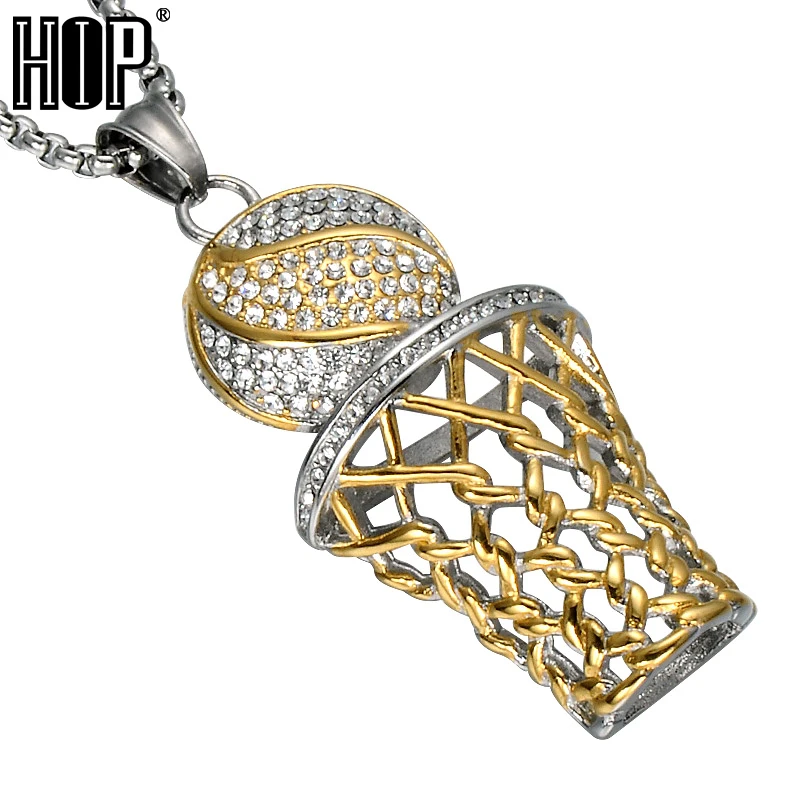 Хип хоп Bling Iced Out золотые стразы баскетбольные подвески ожерелья из нержавеющей