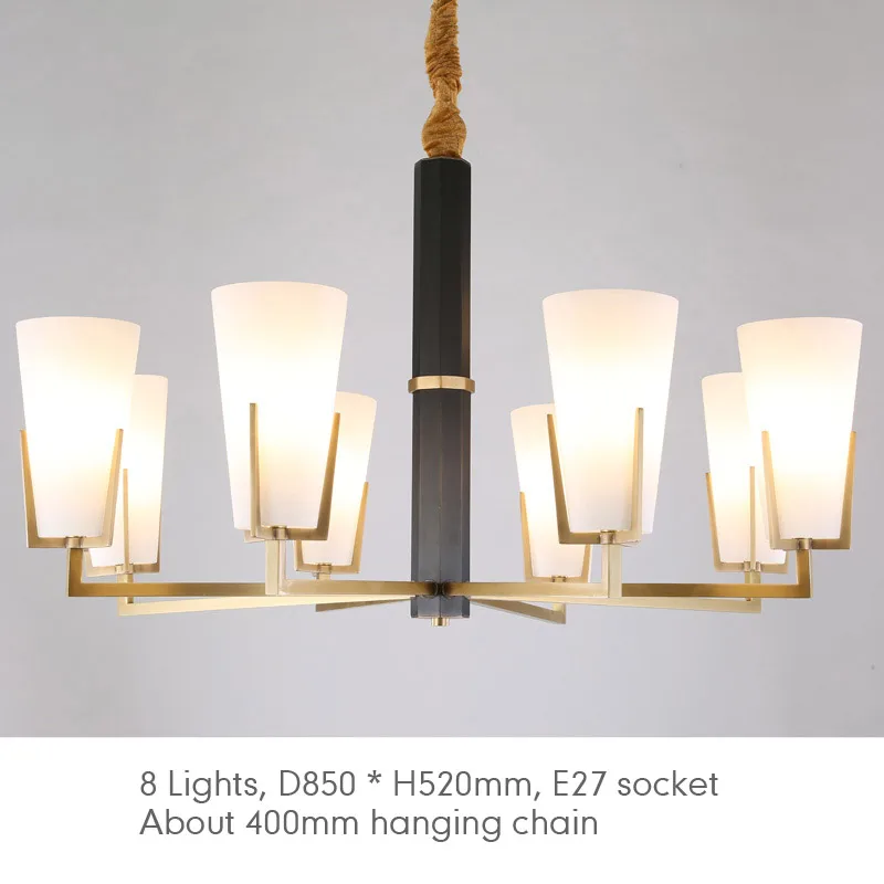 8 Lights Настоящая медная люстра для спальни, столовой, гостиной, современный скандинавский Бронзовый стеклянный внутреннее освещение, люстры - Цвет абажура: 8 Lights