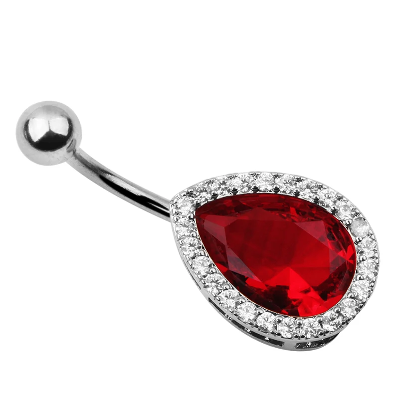 New Hot Romantic Steel Red Water Drop Zircon Navel Belly Button Ring Rhinestone Bar Star Piercing Body Jewelry Gift | Украшения и