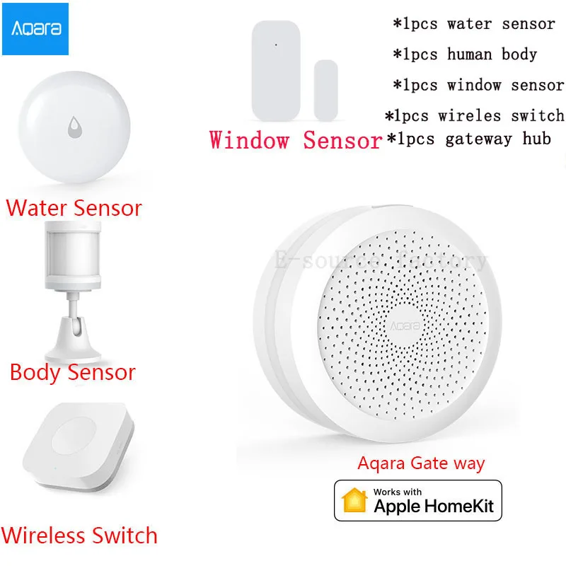 Xiaomi AQARA комплекты умного дома шлюз концентратор двери окна сенсор человеческого тела беспроводной переключатель влажности Датчик воды для Apple Homekit - Цвет: 5in1 as picture