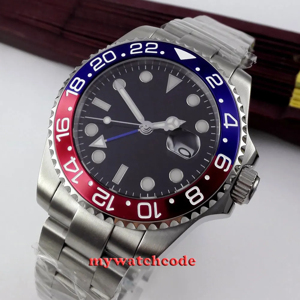 

43 мм, bliger 1 шт., zфферблатт GMT, Saphirglas, автомат, мужской Herrenuhr P363