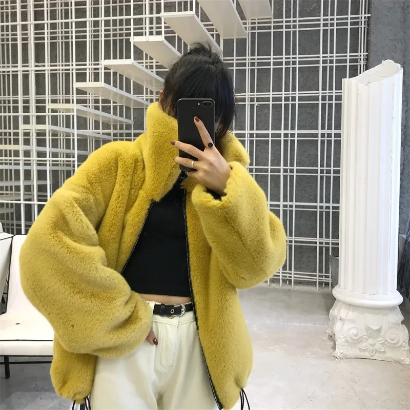 

New European and American style Fashion winter super warm faux artificial mink fur thick jacket outerwear for women