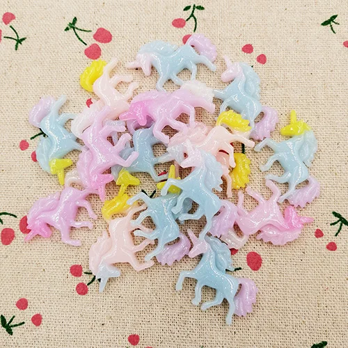 Mixed 10 штук Kawaii плоские пластмассовые кабошон единорог с радужной гривой DIY ремесло украшения для ювелирных изделий серьги ручной работы: 22*30 мм - Цвет: Mixed