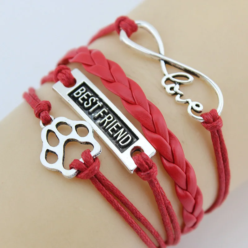 Infinity Love Bestfriend & Dog Paw браслет с подвесками ручная работа кожаный плетеный подарит
