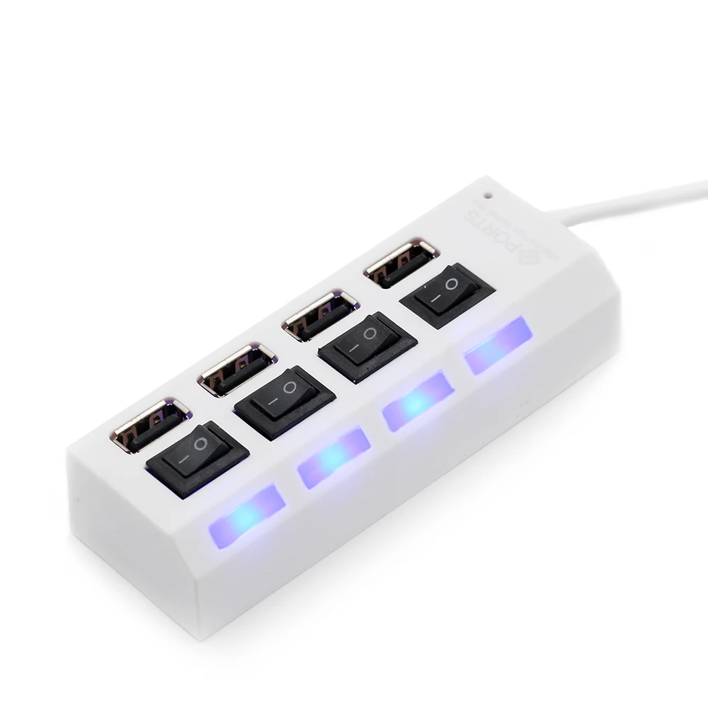 USB 2.0 Хаб Тонкий 4 Порта LED High Speed С Выключателем Питания Кабель Для Портативных ПК