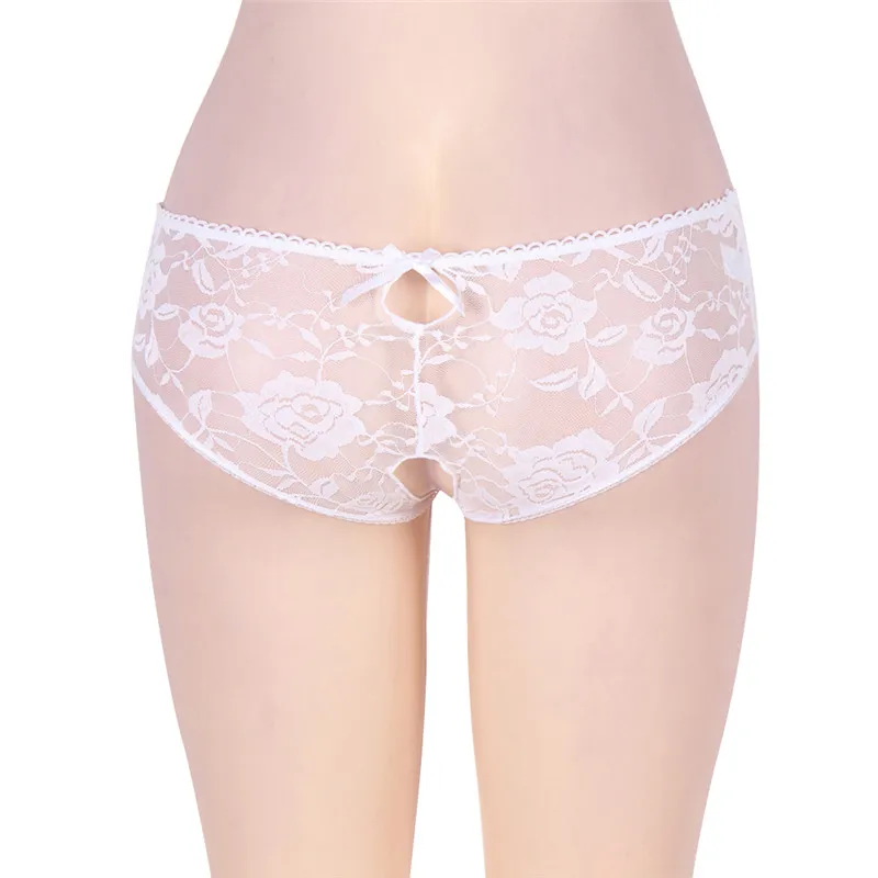 Women Sexy Lingerie Open Crotch Hot Erotic Floral Lace Underwear Crotchless Sexy Panties Transparent Porn See Through Briefs - Цвет: White