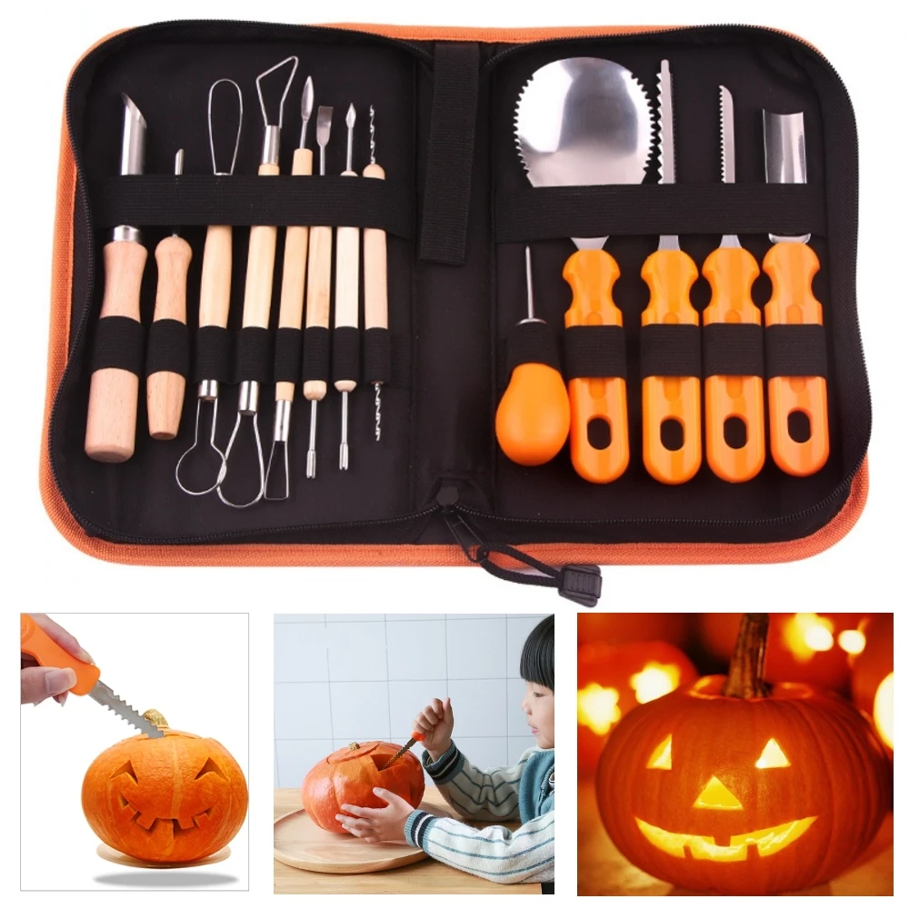 

14pcs/set Halloween Pumpkin Carving Kit Stainless Steel Cutter Kitchen Fruit Vegetable Cutter Pumpkin Lamp Durable Carving Tools