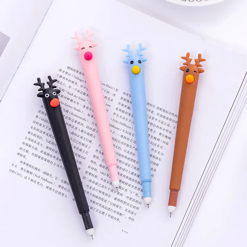 

24PCS/lot Creative Cute Cartoon Fawn Pose Neutral Pen Office Study Christmas Elk Black Signature Pen Stationery Gel Pens