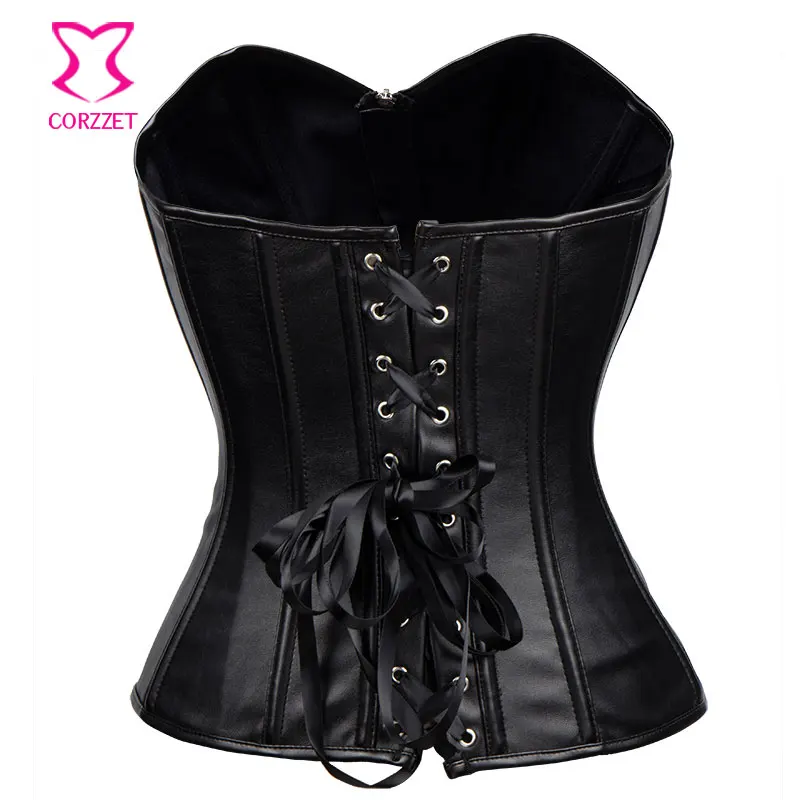 Черный корсет из искусственной кожи в стиле стимпанк корсеты и бюстье для