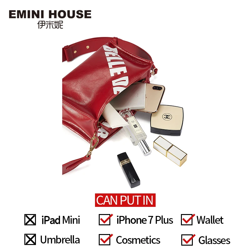 EMINI HOUSE Letter Element Oil Wax Leather Square Bag Luxury Handbags Women Bags Designer Crossbody For Shoulder | Багаж и сумки