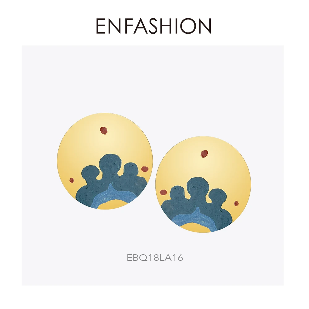Enfashion лаковые художественные сережки-гвоздики с ручной росписью из нержавеющей стали большие серьги круги для женщин модные ювелирные изделия Kolczyki EBQ - Окраска металла: EBQ18LA16
