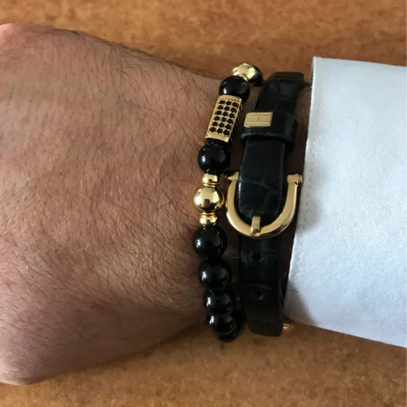 NAIQUBE 2017 New Brand Luxury Men Bracelet Pave CZ Column Charm With Natural Stone Bead For Jewelry Gift|charm bracelet|bracelet withbracelet fashion