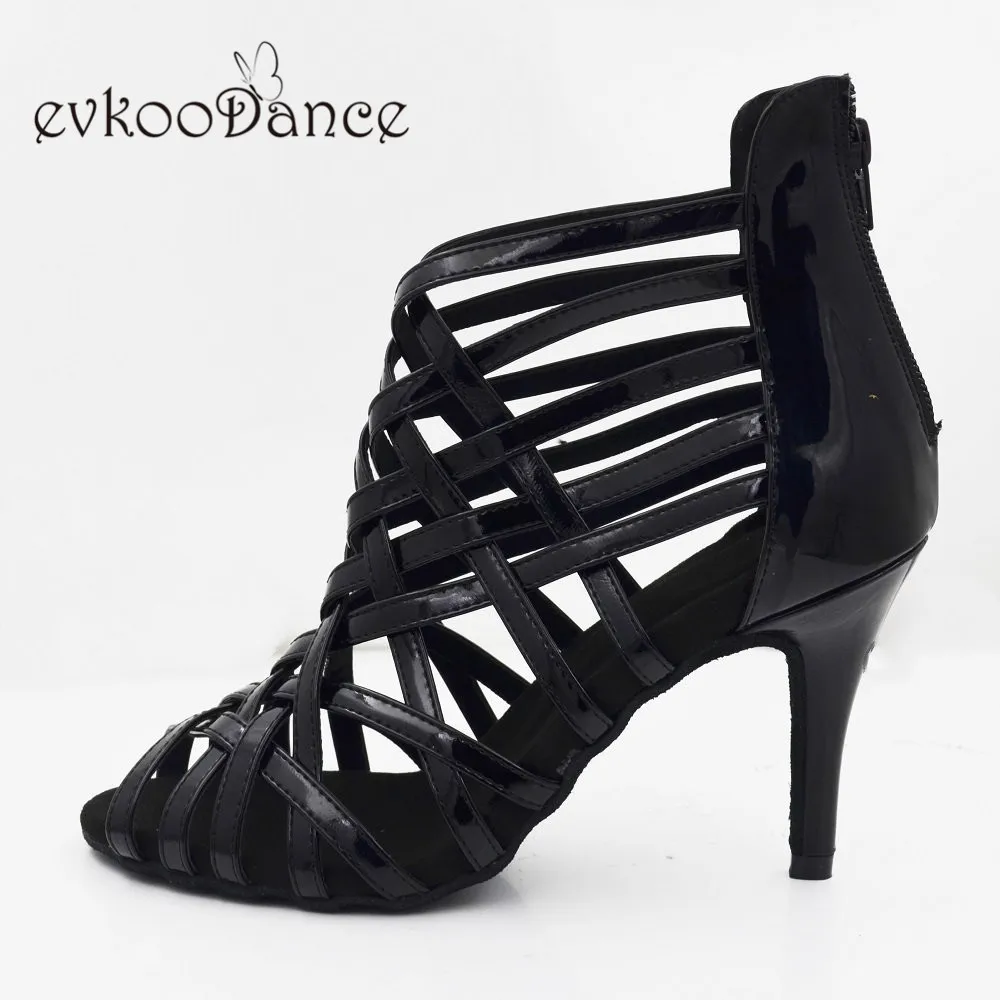 8.5cm heel Латинской Танцы обувь для Для женщин Размеры свяжитесь с нами на возраст от 4 до 12 лет профессиональный Zapatos De Baile Latino Mujer черного цвета из ПУ, на каблуке высотой 8,5 см NL279 - Цвет: 8.5cm heel