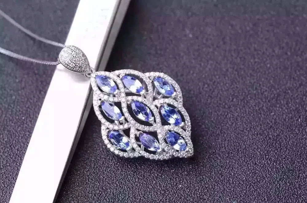 

natural blue topaz stone pendant S925 silver Natural gemstone Pendant Necklace trendy Elegant Leaves women party gift jewelry