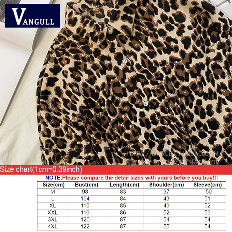 Vangull 2019 Summer New Style Fashion Women Leopard Shirts Long Sleeve Chiffon Tops Plus Size Loose Casual Ladies | Женская одежда