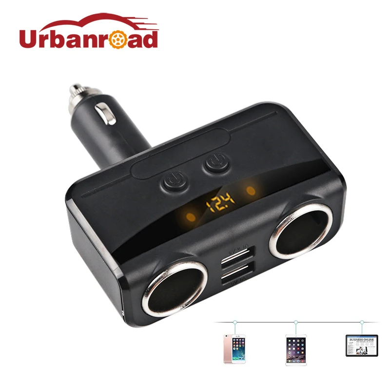 

Urbanroad 12v Dual USB Car Cigarette Lighter USB Adapter Socket Splitter 3.1A Car Charger Voltmeter Led 2 Port Cigarette Lighter