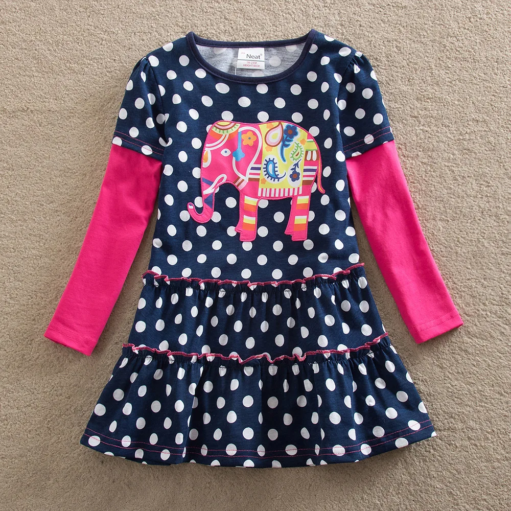 NEAT retail New baby girl clothes college style Lovely girls dresses kids Long sleeve dress cartoon Elephant LH605 | Детская одежда и