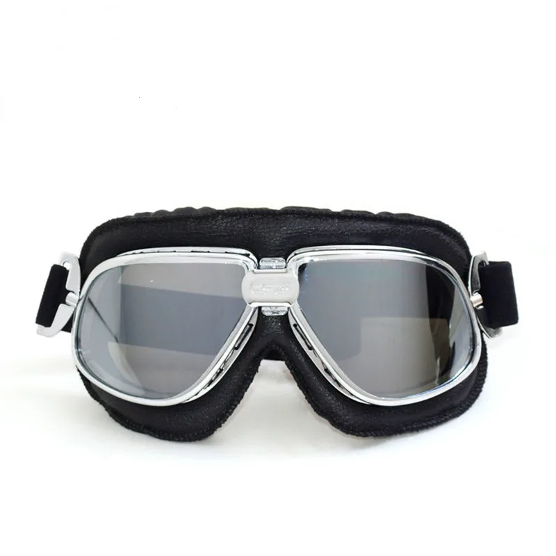Silver lens Новинка из искусственной кожи водительские очки винтажные мотоциклетные очки ретро скутер шлем защитные очки мото реактивный шлем очки - Цвет: Silver lens
