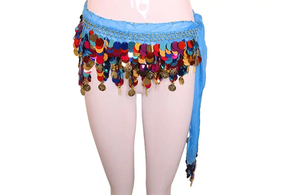 Turquoise Новинка, аксессуары для танца живота, 1 шт., Модный Цветной пояс с блестками, пояс для танца живота, хип-шарф, юбка, пояс, пояс, поясная цепочка - Цвет: Turquoise