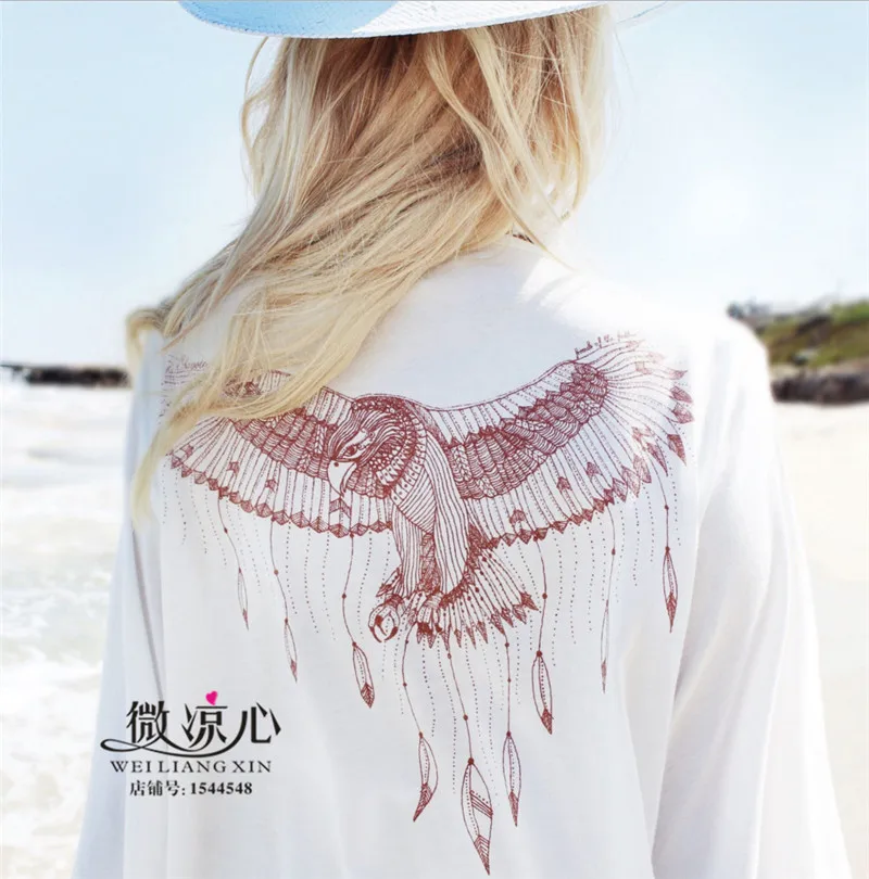 Модные пикантные Орел печати кардиган в богемном стиле кружева лоскутное рукав