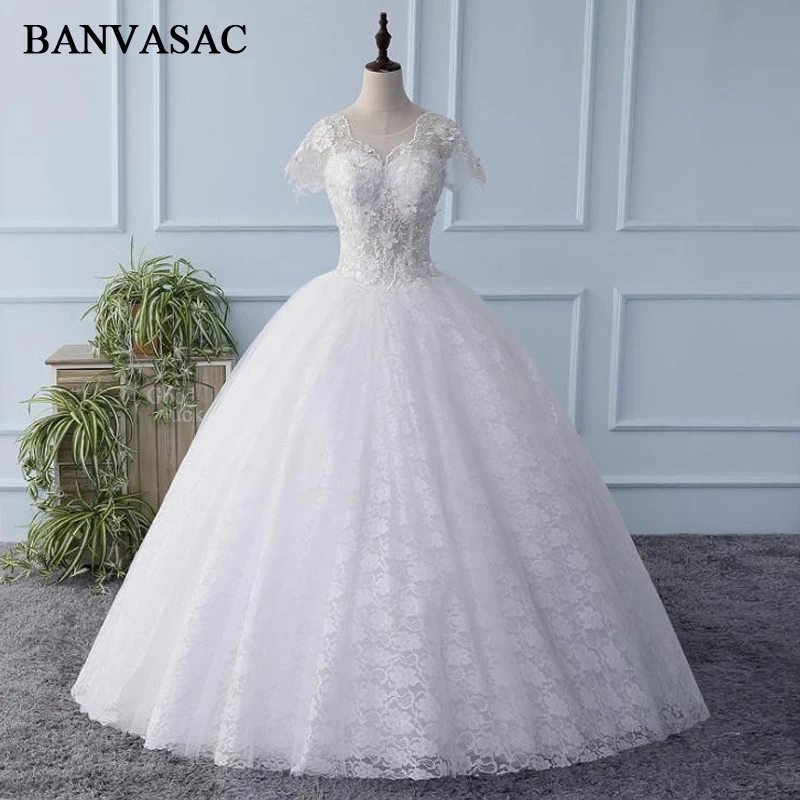 BANVASAC/2018 бальное платье с круглым вырезом и кристаллами вышивкой Свадебные платья