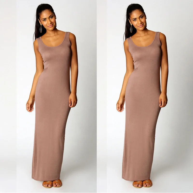 ZLUX women Sexy cotton autumn dress Long section Fashion solid color Sleeveless Strapless Straight Casual | Женская одежда