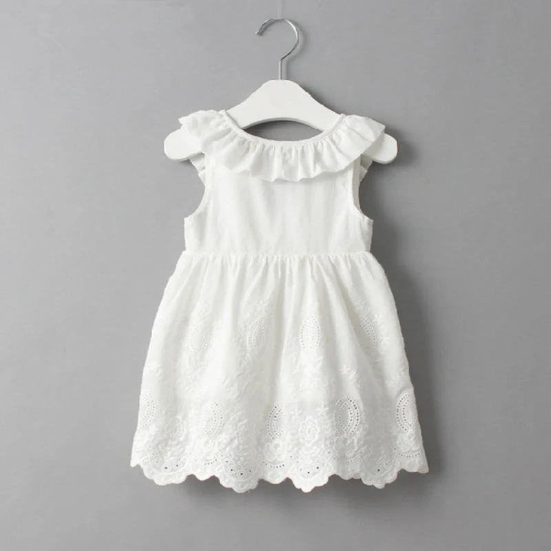 Lace Beach Girls Dress White Halter Hollow Party Backless Dresses For Vintage Toddler Clothes 2 3 4 5 6 7 8 9 years | Детская одежда и