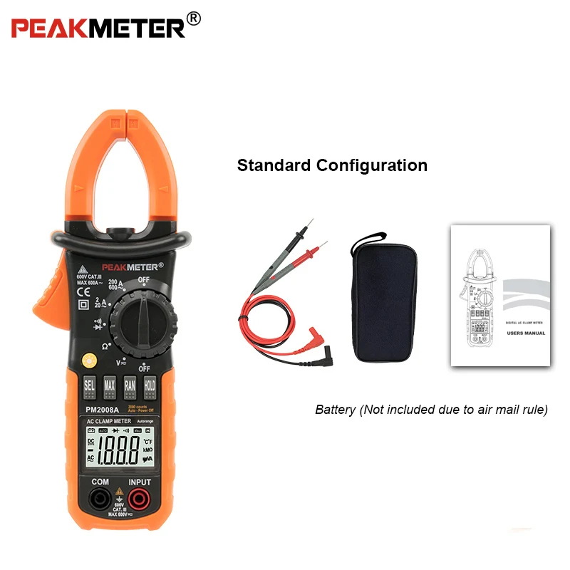Цифровой токоизмерительный зажим PEAKMETER PM2008A с автоматическим выбором диапазона