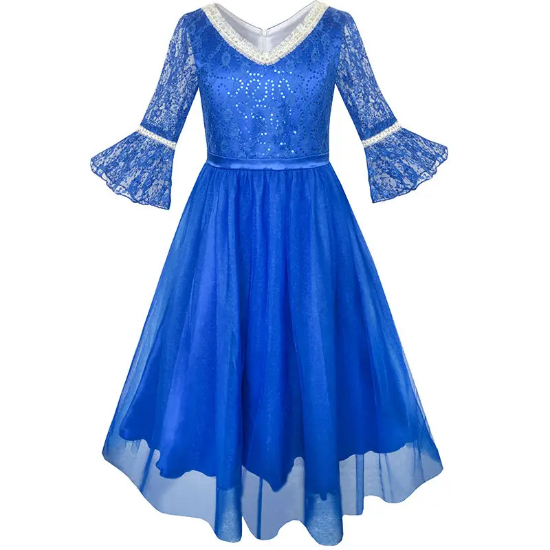 

Flower Girl Dress Lace Sequin V-neckline Pageant Wedding 2020 Summer Princess Party Gowns Clothes Size 4-14 Carnival Vestidos