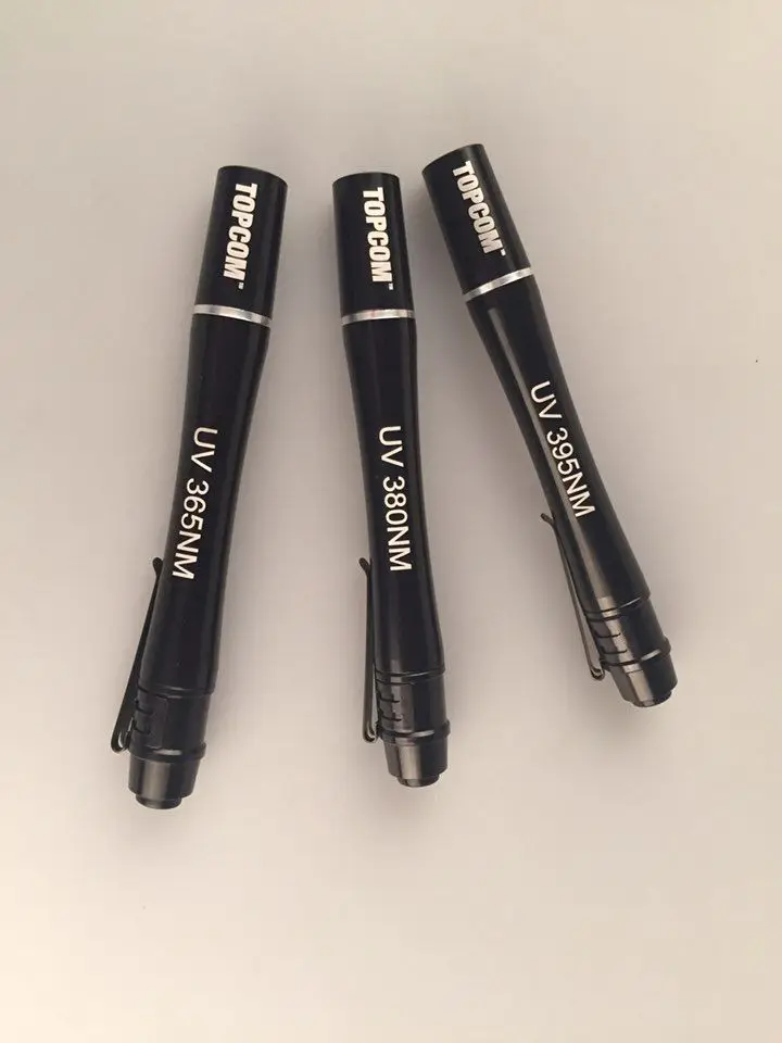 Topcom ручка флэш-светильник uv 395nM 380nM 365nM детектор денег алюминиевый УФ светодиодный Ультрафиолетовый фонарь светильник мини