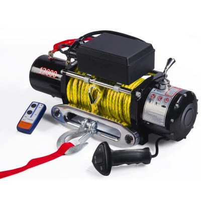 yellow 12000LB 12V электрическая лебедка с беспроводным пультом дистанционного управления, Водонепроницаемая Автомобильная тележка, прицеп баржи, гибкая веревка из полимерного волокна - Цвет: yellow