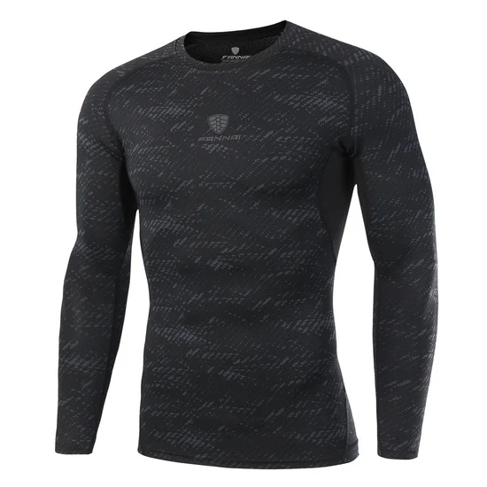 black camouflage Fannai компрессионная камуфляжная футболка для бега для мужчин, спортивная одежда для фитнеса, плотная Спортивная одежда для мужчин s, тренировочная рубашка с длинными рукавами для сухой посадки AM310 - Цвет: black camouflage