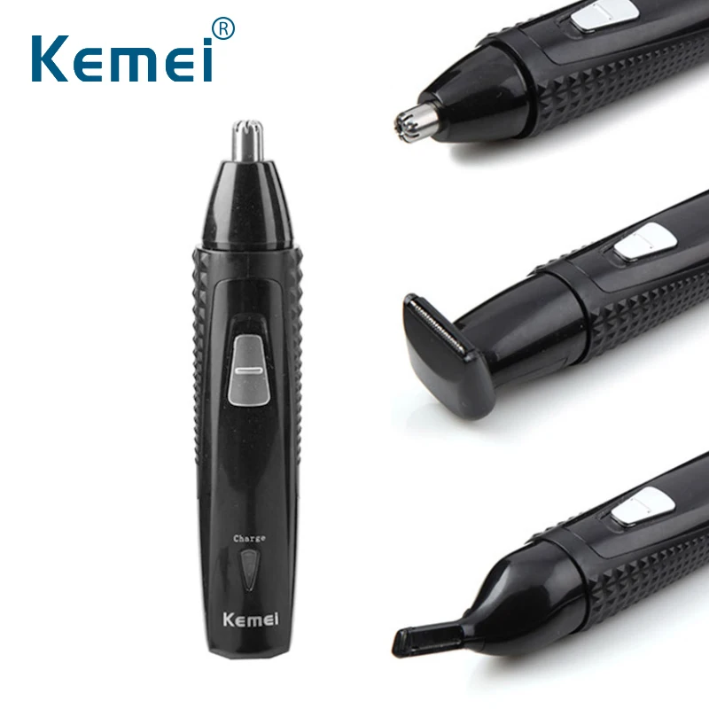 Kemei KM-309 перезаряжаемый носовой триммер 3в1 носовой триммер Электрический Очиститель ушей для удаления волос светодиодный носовой резак для волос набор средств личного ухода