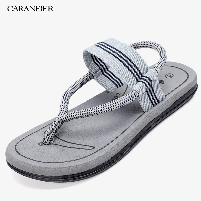 61Gray CARANFIER/мужские сандалии; Sandalias Hombre; сандалии-гладиаторы для мужчин; летняя пляжная обувь в римском стиле; Вьетнамки; шлепанцы на плоской подошве; шлепанцы - Цвет: 61Gray