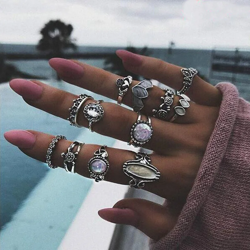 RAVIMOUR 12 шт./компл. Bague Femme винтажный большой геометрический набор колец кольцо на