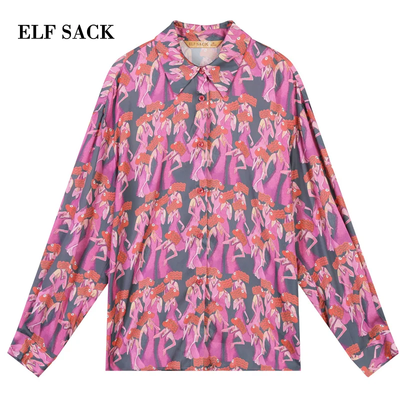 ELFSACK, новинка, Весенняя Стильная женская рубашка, повседневная, с принтом, с отложным воротником, женская блузка, уличная одежда, женские топы, женские рубашки