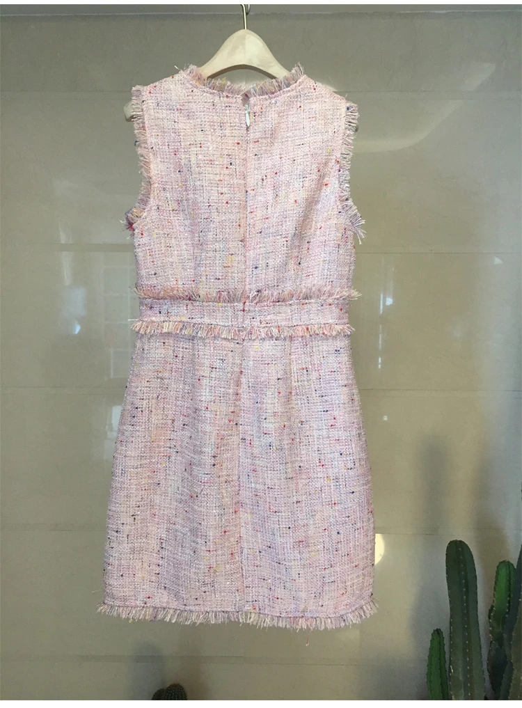 

New 2018 Autumn Winter Bowtie Tassel Runway Dresses Women Sweet Pink Mini Short Party Dress