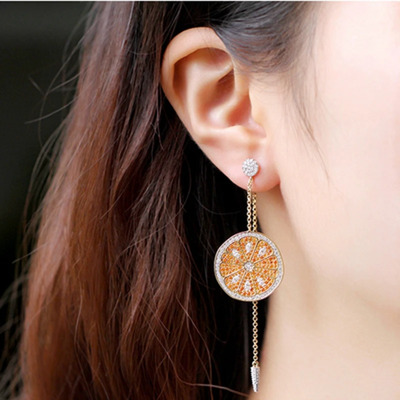 Цельные циркониевые серьги манжеты с фруктами арбузами из серебра 925 пробы