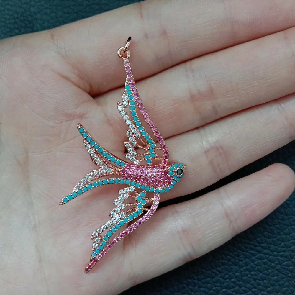 rose gold 1 шт 28x58 мм 24k позолоченный Цветной, с кубическим Цирконом микро проложить Ласточка кулон - Окраска металла: rose gold
