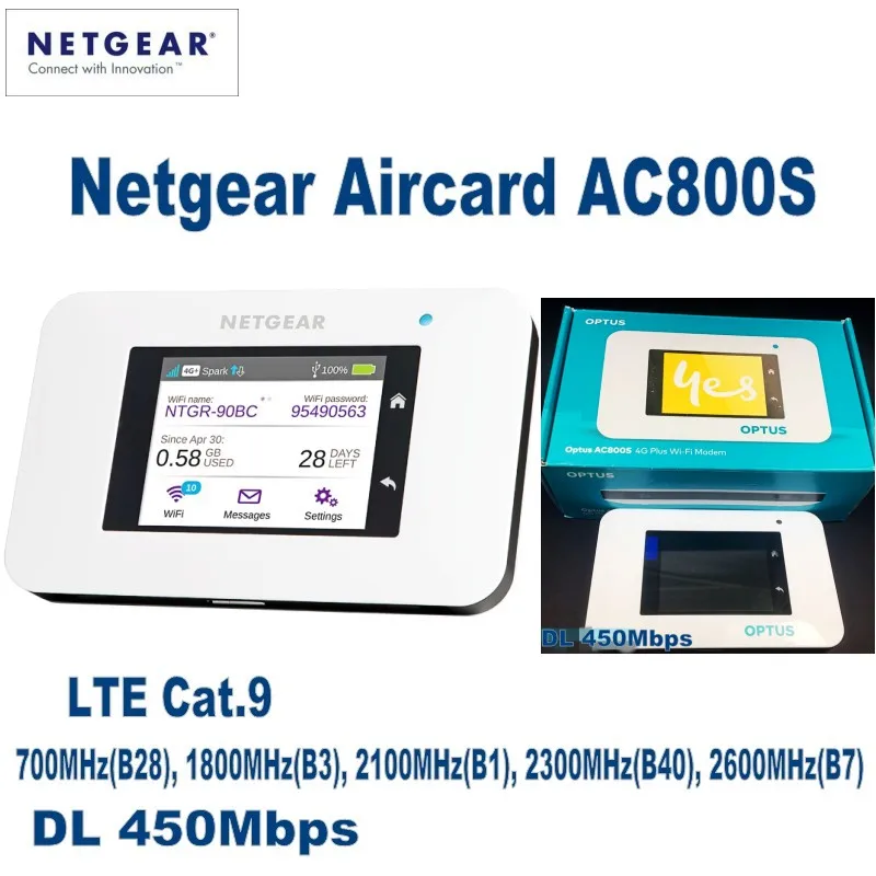 Netgear Aircard AC800S Cat9 450 Мбит/с 4G LTE беспроводной маршрутизатор с поддержкой B1 B3 B7 B8 B28 B38