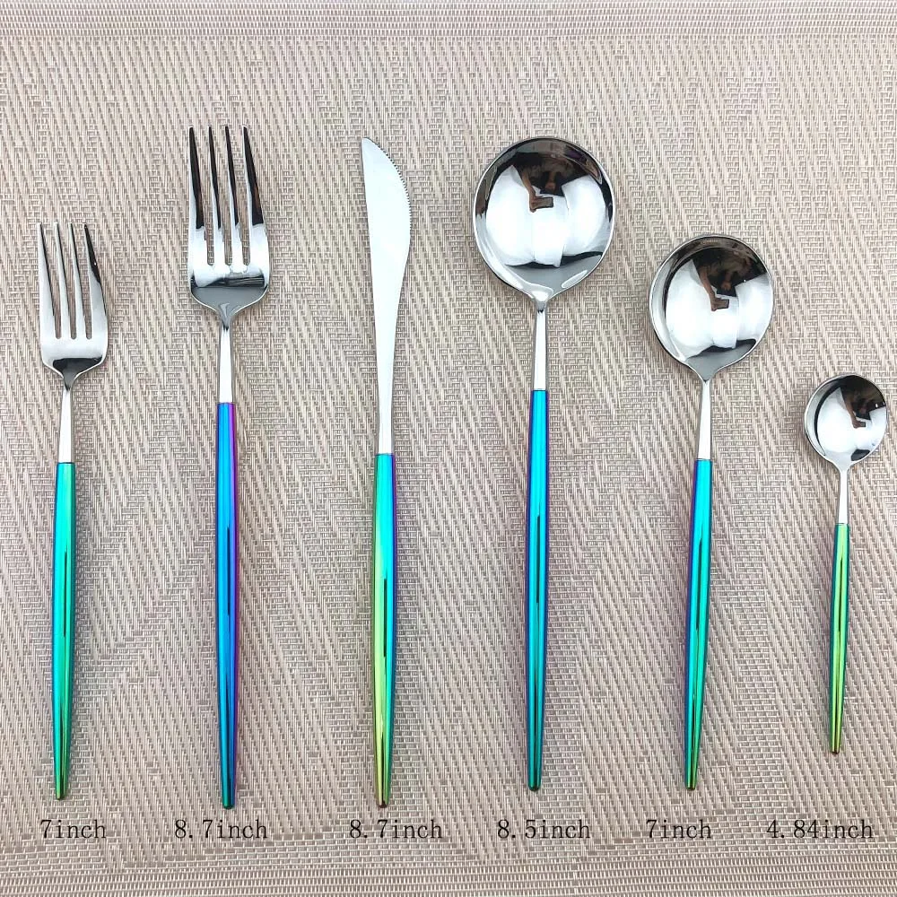 Dazzle Colorful 18/10 Stainless Steel Dinnerware Luxury Korea Food Knife Scoop Fork Set Silver Rainbow Tableware Cutlery set | Дом и сад