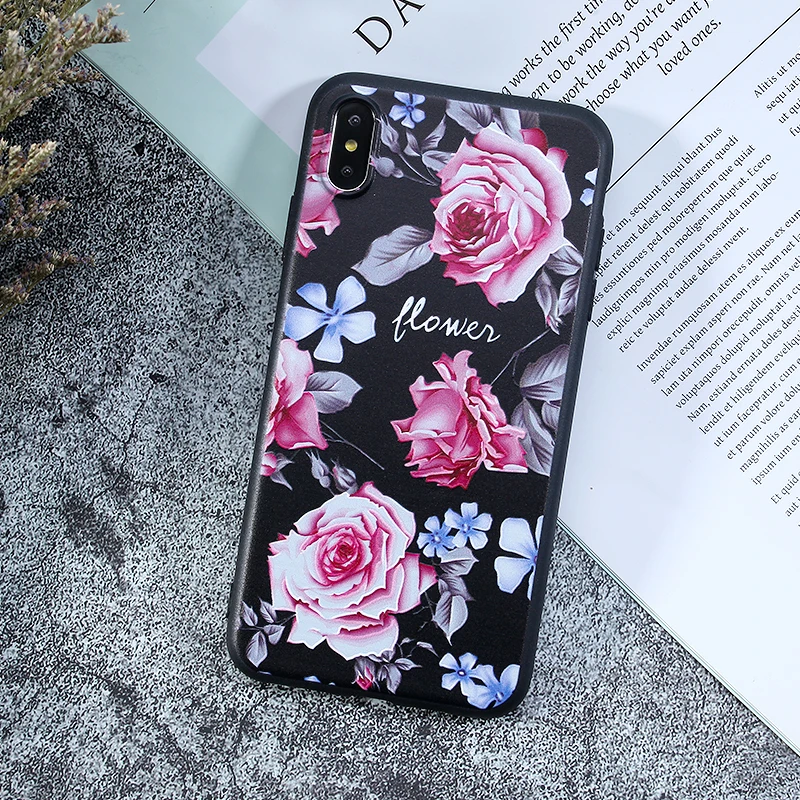 1pcs Case For iPhone XS 3D Relief Silicon Matte Floral Cases X XR Max 5S SE 7 8 6S Plus Luxury TPU Pattern Covers |