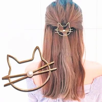 1pc cute hollow cat pearl metal hair clips women gold sliver hairpin girls hairpins barrette hairgrip hair accessories dropship