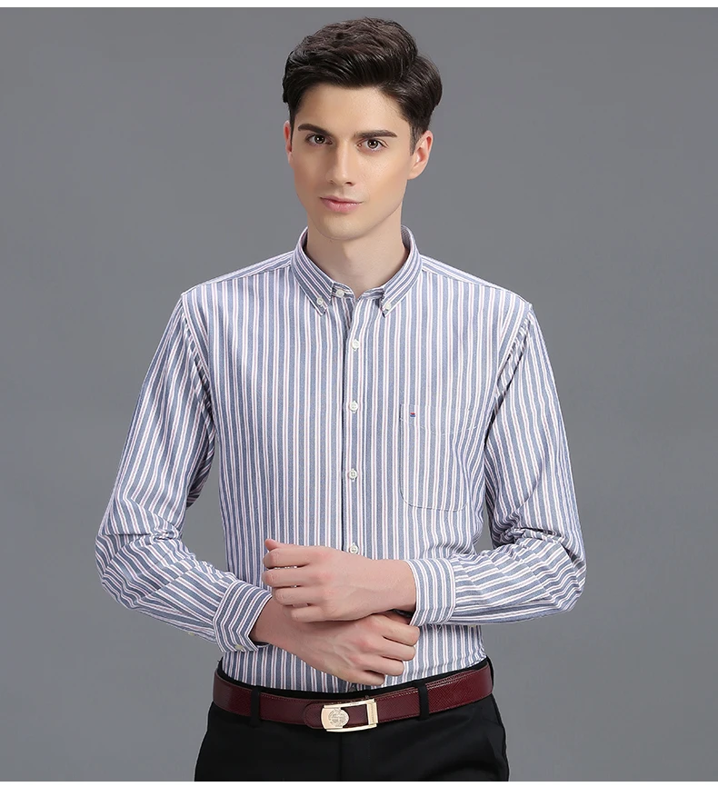 Mwxsd high quality Casual Mens Oxford Cotton Shirt Men Striped plaid wedding part Shirts male slim fit non iron Easy care shirt