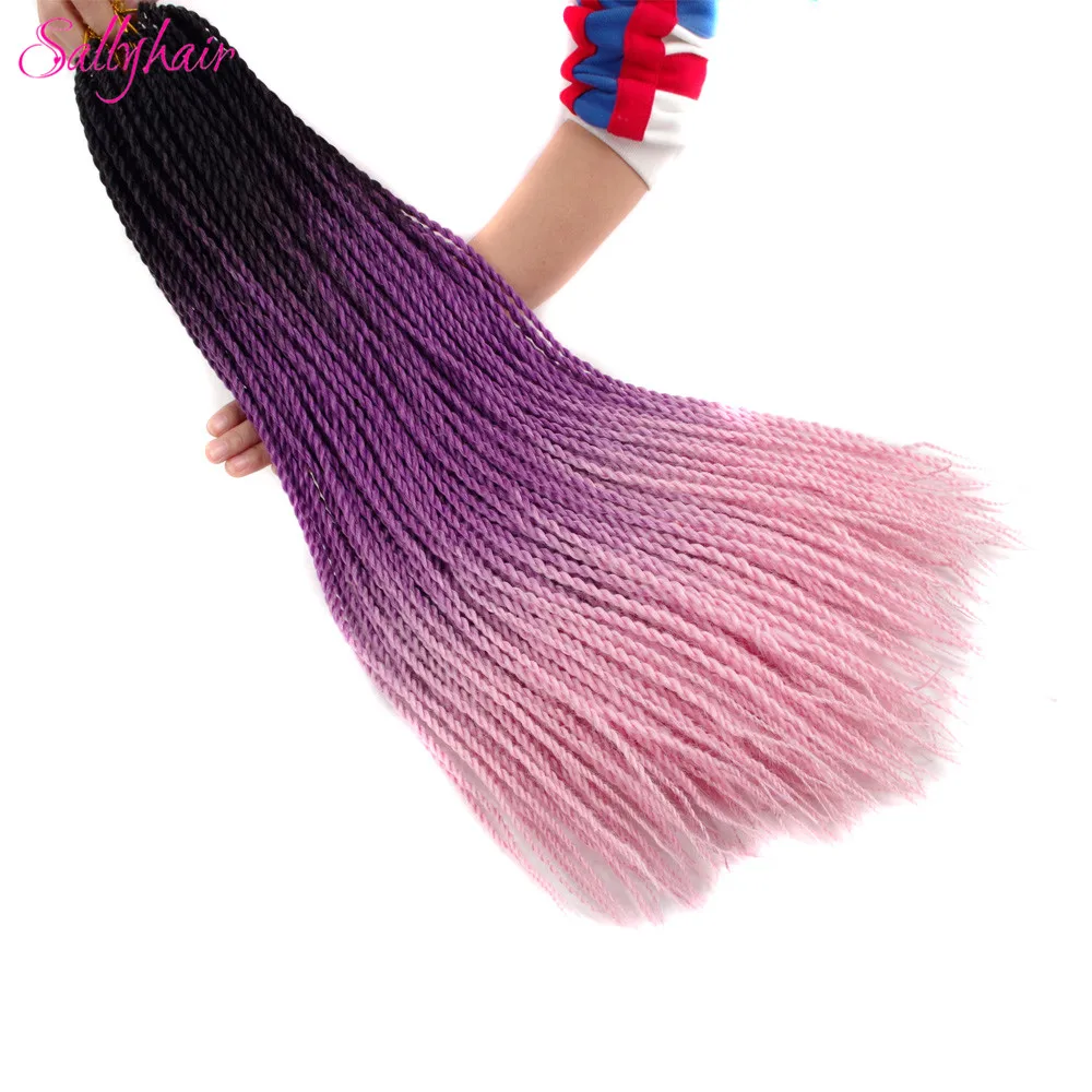 Sallyhair, 20 прядей, Омбре, цвет сенегаль, закрученные косички, волосы для наращивания, синий, серый, высокая температура, синтетические, вязанные, косички