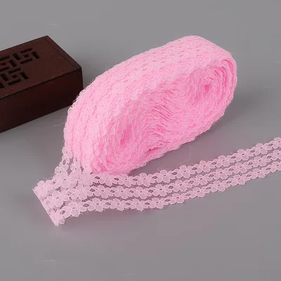 Pink Горячая 10 ярдов кружево, лента, тесьма 25 мм широкая отделка DIY ремесла вышитый шнур для шитье украшения африканская кружевная ткань - Цвет: Pink