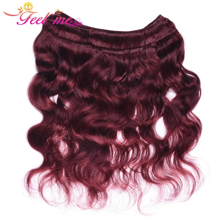 Feel Me Hair MalaysianClosure Human With Bundles Burgundy Body Wave 3 Frontal #99j Pre-Colored Non-remy | Шиньоны и парики