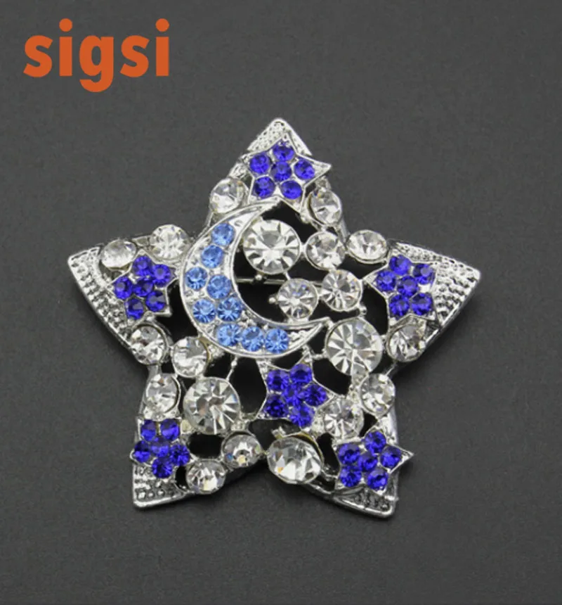 Broche de Estrela de Cristal ao Redor da Lua com Laço Presente de Natal Moda Jóias Brilhantes Pinos Decoração – Casamento Convite 100 Pcs