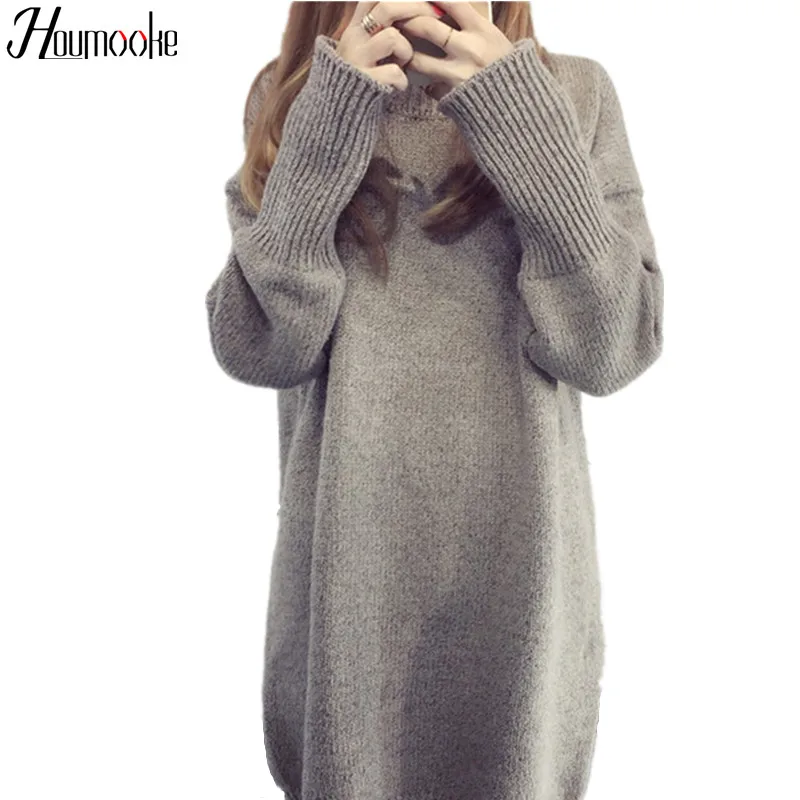 Houmooke 2017 Ladies Fashion Autumn Winter Casual Clothes For Women Sweater Turtleneck Pullover Dress Long | Женская одежда