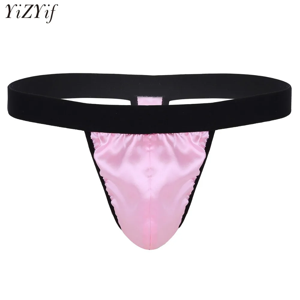 

YiZYiF Sexy Mens Lingerie Soft Stretchy Shiny Satin Low Rise Bikini G-string Thong Underwear Mens High Cut Underwear Panties